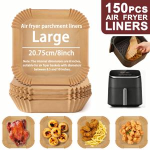 TEMU 150개 대형 에어프라이어 베이킹 페이퍼 – 내열 , 무독성 및 기름 방지 일회용 종이 – 에어프라이어, 오븐, 전자레인지용 – 물기방지 주름 가장자리, 쉽게 세척 가능, 감자튀김, 치킨, 쿠키, 베이킹에 이상적, 내열성 종이,일회용 라이너,내구성 있는 양피지,베이킹 라이너,바쁜 가족들|에어프라이어