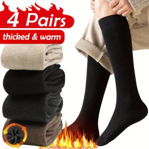 TEMU 4켤레 오버 더 니즈 따뜻한 양말, 추운 날씨에 적합, 긴 두꺼운 겨울 쿠션 소프트 부츠 스타일 종아리 양말, 하이킹, 스키, 선물용으로 이상적