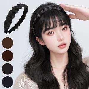 TEMU 1+1 벼머리 가발 머리띠 세트, 여성 정수리가발 헤어밴드, 브레이드 헤어 악세사리, 미끄럼 방지 땋은 꼬임 헤드 밴드, 부분가발
