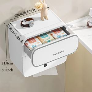 TEMU Joybos 자체 접착 방수 화장지 홀더 서랍 포함 - 벽걸이형, 공간 절약형 욕실 수납 솔루션, 광택 마감, 쉬운 설치, 화장지 홀더 벽 마운트|화장지