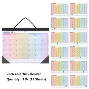 TEMU 2026 월간 벽걸이 달력 - 사랑스러운 무지개 디자인 & 내구성 있는 투명 커버, 대형 플래너 (1~12월 2026) - 컬러코드된 월별탭, 주간식단 & 읽기 쉬운 날짜 포맷 - 학생, 전문가, 홈오거나이저를 위한 완벽한 일정관리 도구 - 매달기용 고리가 있는 1년 계획을 위한 화려한 파스텔색상과 실용적인 디자인, 튼튼한 제작, 고품질 프린트