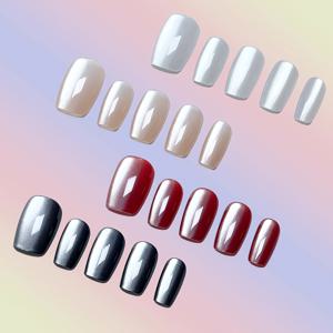 TEMU 40개 패션 그라데이션 핸드메이드 캣아이 네일 4색: 실버리, 라이트 핑크, 레드, 블랙 솔리드 컬러, 심플 하이엔드 엘레강트 스타일, 탈부착 가능 및 재사용 가능, 젤리 글루와 네일 버퍼 포함, 파티, 볼, 데일리 웨어용, 데일리 웨어 네일,이벤트 뷰티 액세서리,탈착식 프레스 온 네일,재사용 가능한 네일 연장,고급스러운 스타일,고양이 눈 모양