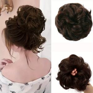 TEMU 에어 캐빈 100% 인모 메시 번 헤어 피스 - 컬리 업두 가발 연장 클립인/스크런치 부착, 여성 및 소녀용 브라운 토슬드 번, 볼륨 부스팅 포니테일 추가 장식 (염색 가능, 핸드 스타일링 룩)