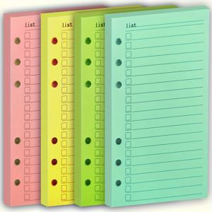 TEMU 180장 A6 리필 용지 - 선글라스, 4가지 색상(핑크, 옐로우, 그린, 블루), 360페이지, 매트 마감, 쉽게 찢어내기 위한 천공, 일일 사무용 이상적, 할 일 목록에 적합 | 기능적인 디자인 | 천공된 시트