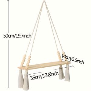 TEMU 1개 플로팅 벽 선반 - 마크라메 행잉 식물 선반, 천연 나무 마감, 조립 불필요, 공간 절약형 수직 선반 (주방, 욕실용), 플로팅 선반, 욕실 수납, 소박한 장식, 홈 데코레이터