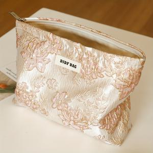 TEMU 여성용 시크한 골드톤 대용량 화장품 가방 - 휴대용, 내구성 있는 폴리에스터 메이크업 정리함 지퍼 클로저