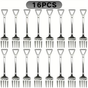 TEMU 16/24 팩 스테인리스 스틸 과일 케이크 디저트 포크, 크리에이티브 칼 붙이, 6.1 인치, 식기 세척기 안전, 가정, 레스토랑, 호텔, 파티, 선물, 커피 바 액세서리, 할로윈, 죽음의 날, 크리스마스