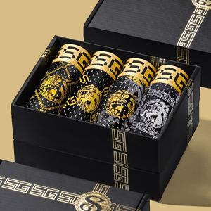 TEMU 랜덤 1개/4개 블랙 골든 선물 세트: 고급 디자인 얇고 통기성 좋은 아이스 슬리키 파이버 메쉬 남성용 스퀘어 컷 팬티