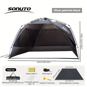 TEMU Sonuto 3-4인용 자동 개방 캠핑 텐트, 원터치 빠른 설치, 가벼운 휴대용 팝업 텐트 (대형 그늘 캐노피 & 현관부 포함) - 사계절 야외, 해변, 하이킹, 가족 여행 텐트, 해변 텐트, 하이킹 장비, 간편한 설치|텐트