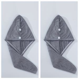 TEMU 2개 울트라 소프트 마이크로화이버 헤어 타월 - 빠른 건조, 초흡수 랩 캡, 회색 & 검정색 버튼 클로저, 머리 건조 및 스타일링에 이상적 - 여성용 현대적인 욕실 필수품, 목욕 타월