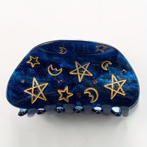 TEMU 1개 여성용 별 & 달 머리핀 - 진한 블루 글리터 라인스톤 헤어 클로, 골드 톤 스타 & 초승달 디자인, 파티·웨딩·데일리용 우아한 천체 액세서리, 반짝이는 스타일링 헤어피스, 특별한 날을 위한 장식품, 패션 애호가를 위한 선물, 라마단 선물