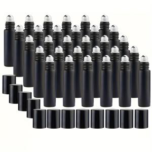 TEMU 30개 에센셜 오일 롤러 병 10ml 유리 롤러 병 스테인리스 스틸 롤러 볼 빈 병 누출 방지 롤온 병 여행 에센셜 오일 (블랙)
