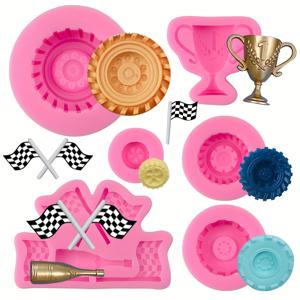 TEMU 레이싱 카 실리콘 몰드 세트, 3D 휠 퐁당 & 검 페이스트 몰드, 트럭 휠 모양 초콜릿 캔디 베이킹 몰드, 컵케이크 장식, DIY 소년 생일, 점토 수지 공예 - BPA 프리 실리콘 소재, 크리스마스, 할로윈, 부활절, 하누카, 추수감사절에 이상적