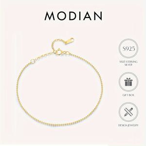 TEMU MODIAN 우아한 14K 금 도금 스테인레스 스테인레스 스테인레스 체인, S925 간단한 구슬 링크 디자인, Mardi Gras 선물, 모든 계절 보석, 순중량 0.72g