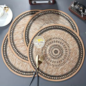 TEMU 4개입 황마 종이 잔디 가죽 가장자리 식탁 매트 미끄럼 방지 매트 열 절연 매트 테이블 장식 매트 결혼식 파티 선물 매트