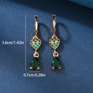 TEMU 1쌍 여성용 빈티지 티어드롭 그린 합성 지르코니아 귀걸이 - 구리 도금 18K 골드, 파티, 휴가 및 사계절 착용 가능 - 우아한 리조트 스타일