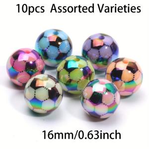 TEMU 16mm 10개 혼합 컬러 축구공 AB 아크릴 패션 팔찌 장식 비즈, 패션 액세서리, DIY 공예, 스타일리시 팔찌, 플레이풀 디자인, 매끄러운 마감, 고품질 비즈, 축구 테마 비즈, 공예 용품, 선물 쇼핑, 패션 애호가