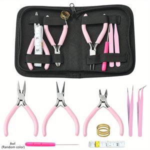 TEMU 장신구 만들기 도구 세트 3개의 스틸 장신구 펜치 2개 401 스테인리스 스틸 족집게 1개 구리 링 1개 플라스틱 손잡이 송곳 (랜덤 색상) 1개 PVC 부드러운 줄자 DIY 장신구 만들기에 적합