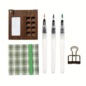 TEMU 6개 세트 미니 나무 수채화 팔레트 (8/15색 칸) – 휴대용 스케치 박스, 미니 페인팅 보드, 물감 브러시, 긴꼬리 클립 & 패브릭 수채화 북 포함 (물감 미포함) – 컴팩트 홈 데코 아트 정리함