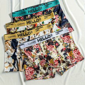 TEMU 남성용 편안하고 통기성 좋은 플랫 앵글 속옷 4개 세트, 일상 캐주얼 남성용 반바지 및 쇼츠, 헬로우 탄력 허리밴드와 아이스 속옷