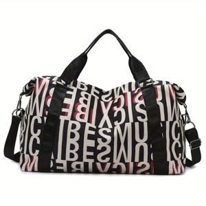 TEMU 컬러풀 레터 디자인 T0259 옥스포드 원단 짐 더플백, 조절 가능한 어깨끈 & 다중 수납공간 - 핑크/블루/화이트/틸 여행 스포츠 가방 여성용 남성용, 피트니스 액세서리 정리함, 모던 애슬레틱 디자인, 튼튼한 손잡이, 강화 스티칭, 라이프스타일