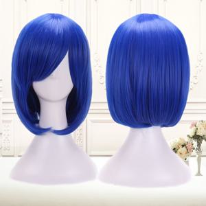 TEMU 여성용 우아한 블루 & 핑크 쇼트 밥 가발, 열에 강한 합성 머리와 사이드 뱅, 파티, 음악 축제 및 할로윈에 이상적 - 클래식 애니메이션 스타일, 짧은 머리 가발