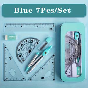 TEMU 7-피스 기하학 학용품 키트 - 컴파스, 각도기, 자, 지우개 포함 - 내구성 있는 플라스틱 수학 및 도면 도구 학생용