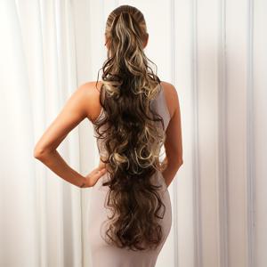 TEMU 1개 여성용 34인치 롱 바디 웨이브 포니테일 헤어 익스텐션, 합성 열에 강한 클로 클립 컬리 웨이브 헤어피스, 일상 및 파티용, 일상 헤어 스타일링 | 우아한 헤어피스 | 안전한 클로 클립