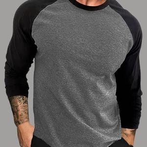 TEMU 남성용 슬림핏 스트레치 라운드넥 티셔츠 - 래글런 소매 컬러블로킹 캐주얼 블라우스 (봄/가을) | 부드러운 스트레치 소재 (비-) | 청바지, 드레스 팬츠 & 스마트 캐주얼 웨어에 적합한 기계 세탁 가능 레이어링 탑