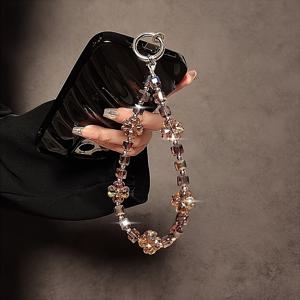 TEMU 여성용 스퀘어 플로랄 디자인과 투명 클립이 있는 창의적인 고급 비즈 손목 스트랩 짧은 스트랩 폰 케이스 차량 가방 참|핸드폰스트랩