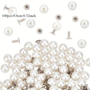 TEMU 100개 팩 폴리레진 펄 리벳 - 8mm/10mm 화이트 라운드 플라스틱 펄 스터드 핀 포함 DIY 공예, 봉제, 뜨개질, 의류, 모자, 가방 및 신발 장식