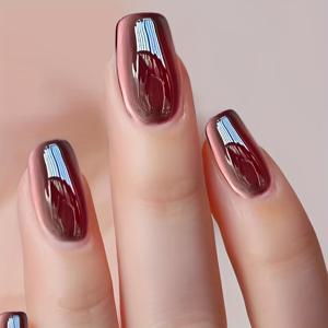 TEMU 24개 체리 레드 & 프렌치 스타일 프레스온 네일 풀 세트 - 여성용 스퀘어 미디엄 길이 광택 매니큐어/착용 가능 네일 + 젤 글루 & 네일 파일 (겨울 네일 케어)