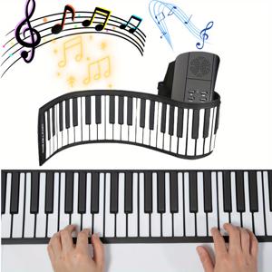 TEMU 49건반 롤업 피아노, 가정용 및 교육용 접이식, 16가지 음색, 6개 데모 노래, 서라운드 사운드 특징. 컴팩트한 디자인으로 가족 레슨 및 연습에 적합하며, 블랙 색상으로 제공되며 가정 연습에 이상적이며 스타일리시한 악기입니다.