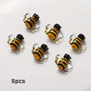 TEMU 핸드메이드 3D 귀여운 벌 유리 곤충 테마 노란벌 벌레 루즈 비즈 5개 세트, DIY 주얼리 만들기, 핸드크래프트 재료, 사이즈 다양