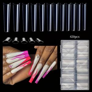 TEMU 420개입 네일 박스 5.5cm 3XL 코핀 팁 C커브 없음 신형 ABS 팁 슈퍼 롱 엑스트라 롱 스퀘어 XXXL 네일 팁 C커브 없음