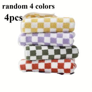 TEMU 4pcs 체크무늬 수건 세트 - 부드럽고 흡수성이 뛰어난, 코랄 플리스, 폴리에스터 나일론, 스파, 체육관, 주방용 러스트릭 스타일 - 우주 테마, 1000gsm, 길쭉한 모양, 목욕, 세탁용 수건|수건|샤워커튼