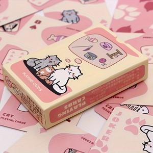 TEMU 귀여운 고양이 포커: 만화 캐릭터 휴대용 파티 및 여행 그룹 빌딩 카드 게임