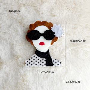 TEMU 시크한 블랙 스카프 아크릴 브로치 - 빈티지 스타일, 일상 및 휴일 착용에 다용도