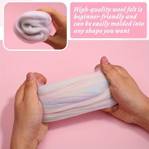 TEMU 7.02oz Yizzvb 다색 양모 로빙 원단 - 바늘 펠팅, 스피닝 및 공예 프로젝트용 부드럽고 부드러운 섬유, DIY 공예 재료 | 부드러운 질감 | 화려한 색상, 양모 원단 공예