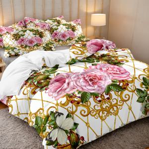 TEMU 3pcs 바로크 현대 미술 이불 세트, 1pc 이불 커버와 2pc 베개 커버 포함, 4시즌을 위한 부드럽고 통기성이 좋은 폴리에스테르, 기하학적 꽃 무늬