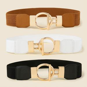 TEMU 여성용 신축성있는 허리 벨트 3개 팩 - 예쁜 캐주얼 스타일, 드레스 및 코트용 기계 세탁 가능 벨트, 원형 버클이 있는 다재다능한 패션 액세서리, 주말 캐주얼, 대학, 일상 통근에 적합 - 짜임, 깃털 없음, 평균 크기