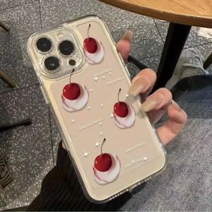 TEMU 한국어 스타 체리 벌집 투명 소프트 셸 아이폰16/15프로맥스/14/13/12/11/Xr/Xs/7/8/12미니/13미니/Se2/Se3 휴대폰 케이스