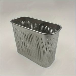 TEMU 1pc 스테인레스 스틸 식기 거치대, 배수 트레이, 이중 공간, 다목적 주최자, 식기, 문구, 메이크업 브러시용 - 직사각형 벽걸이 및 데스크톱 스토리지 랙, 오픈 디자인