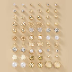 TEMU 1세트 30쌍 패션 심플 귀여운 우아한 하트 체리 리본 여성 스터드 귀걸이 세트, 주얼리 선물, 데일리 웨어 다중 조각 비반복 귀걸이 세트