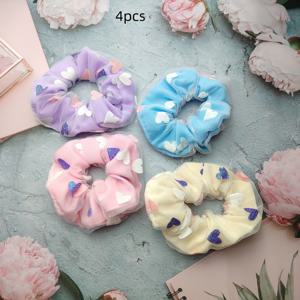 TEMU 4pcs 우아한 스위트 스타일 메쉬 하트 패턴 헤어 타이 - 여성용 더블 레이어 스파클링 글리터 신축성있는 헤어 스크런치스