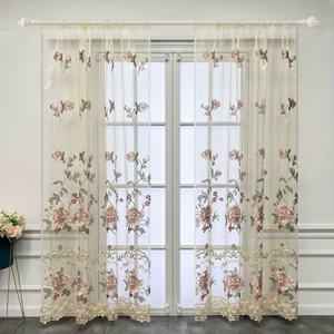 TEMU 2pcs 글램 스타일 플로럴 쉬어 커튼, 반짝이는 골드 실 자수, 거실용 봉 삽입 상단 드레이프, 폴리에스터 부드러운 얇은 망사 윈도우 커튼, 모든 계절에 사용할 수 있는 투명한 장식 망사 패널