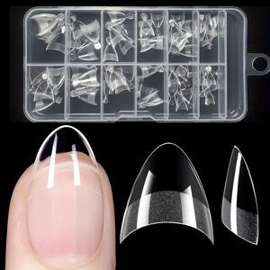 TEMU 120개 반커버 아몬드 인조 네일 - 매트 & 광택 아크릴 젤 네일 팁, 엑스트라 숏 아몬드 쉐이프, 12가지 사이즈, 투명 & 단색, 자연스러운 손톱 강화용 쉬운 적용, 뷰티 액세서리, 정리된 보관 케이스