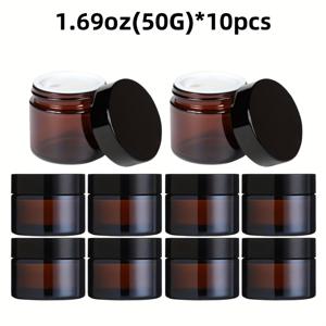 TEMU 10개 암버 유리 화장품 유리병, 뚜껑이 있는 재사용 가능한, 빛에 강한, 휴대용 여행용 용기, 오일 프리, 눈 크림, 얼굴 크림, 로션을 위한 1.01oz/1.69oz/2oz, DIY 샘플 비알