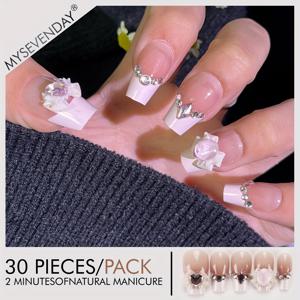 TEMU 30개입 경사형 그라데이션 프레스온 네일, 라이트 베이지톤 반짝이 스톤 디자인의 유럽-미국풍 스위트 스타일. 젤리 글루 1개 및 큐티클 푸셔 포함, 파티나 캐주얼 착용에 완벽한 탈부착 가능하고 재사용 가능한 제품으로 즉각적인 매력 UP