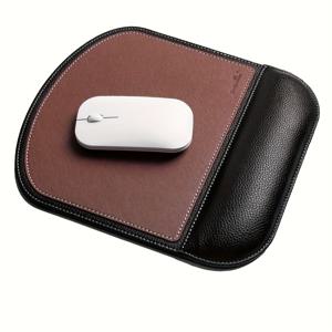 TEMU 인체공학적 인조 가죽 마우스 패드와 손목 받침대 - 미끄럼 방지 PU 디자인, 갈색 및 검정 스티치, 게임용, 업무용, 홈 오피스 사용에 편안한 지지력, 대형 마우스 패드